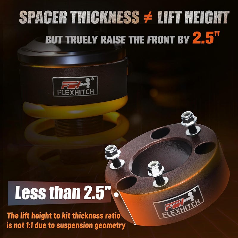 FlexHitch 2.5" Front Leveling Lift Kits for 2004-2024 F150, 2.5 inch Forged Front Strut Spacers Lift Kits, Also Compatible with Expedition 2003-2018, Mark LT, Auminum Suspension Strut Spacers - Image 3